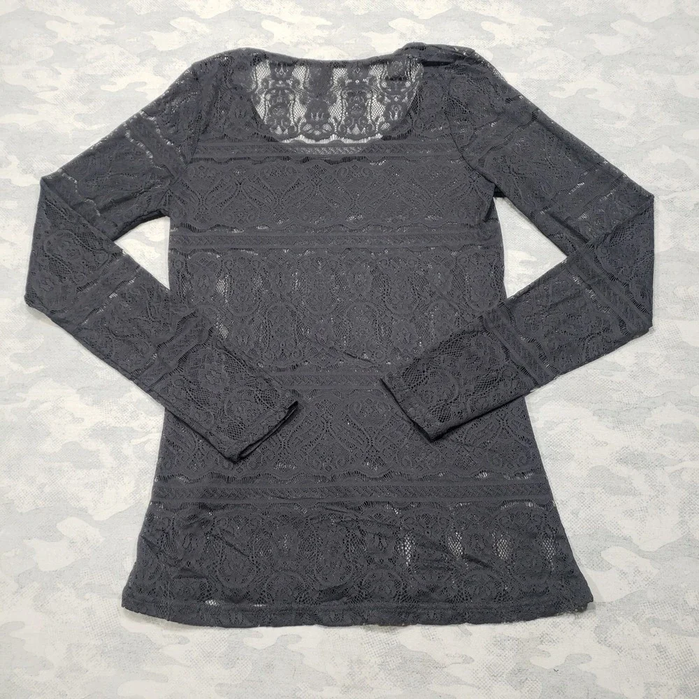 Stetson Top Womens Large Gray Lace Sheer Long Sleeve Sheer - Picture 6 of 10